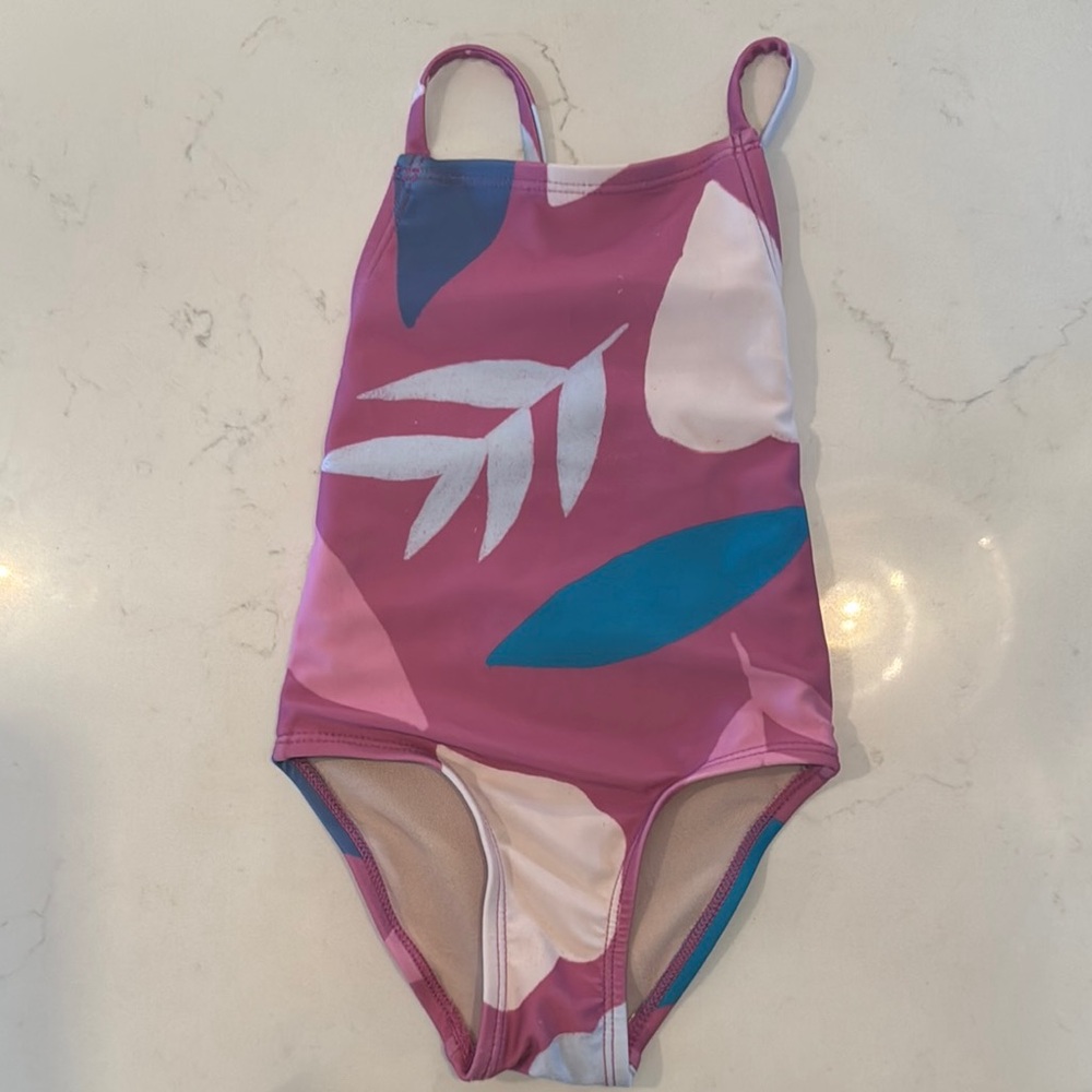 Tea Collection Pink and Blue One Piece Swimsuit with Tropical Design